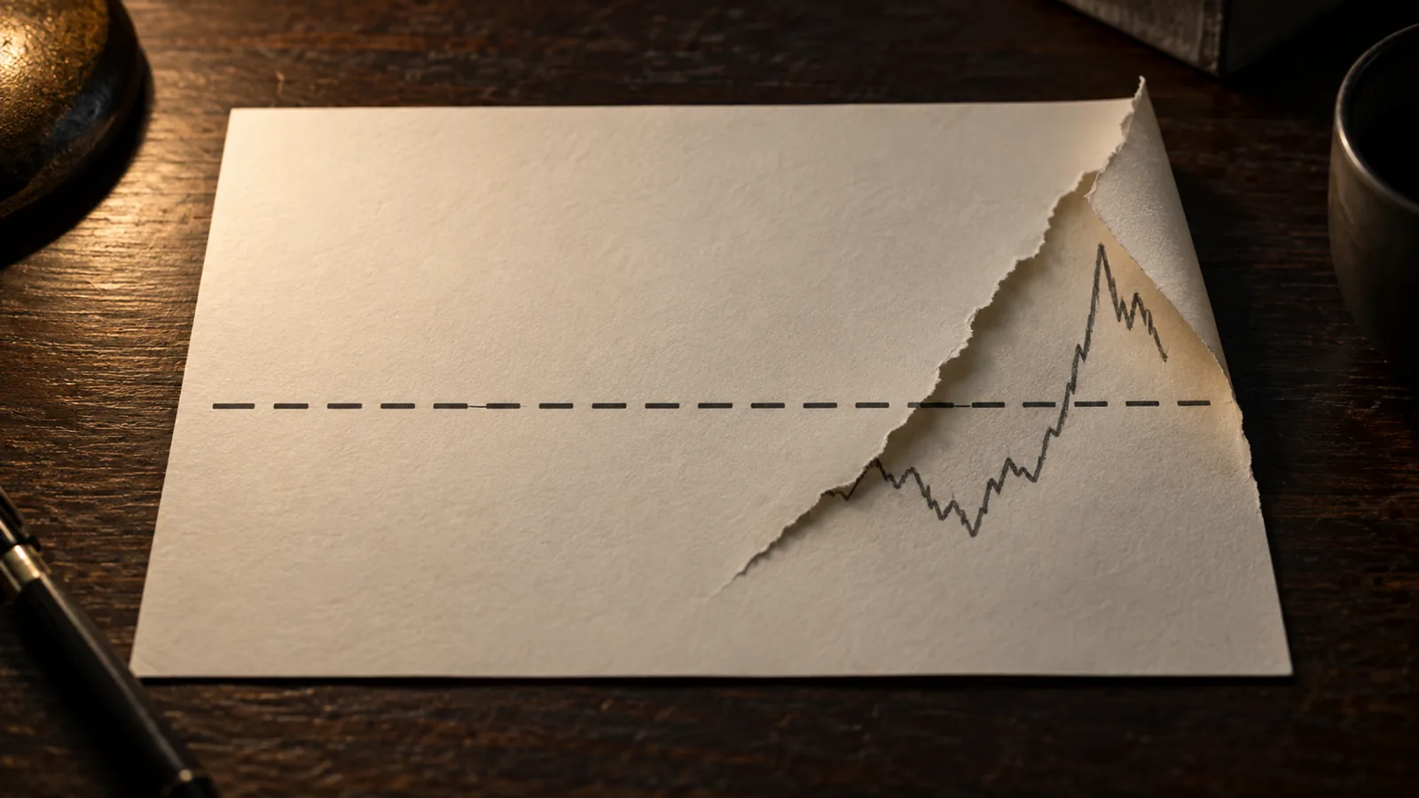 A flat dashed contract line torn open to reveal a sharply changing usage line.